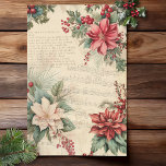 Elegant Vintage Christmas Floral Music Ephemera Tissue Paper<br><div class="desc">Lovely vintage Christmas floral design featuring colorful sprays of white and red poinsettias with holly and foliage,  Christmas text and sheet music on sepia distressed style parchment background. Suitable for decoupage projects.</div>