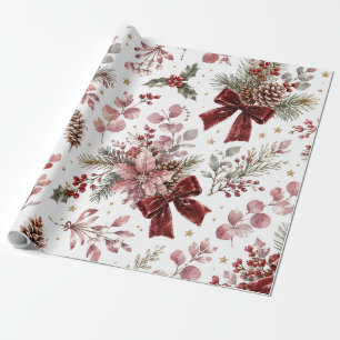Elegant Vintage Christmas Floral Pattern Wrapping Paper