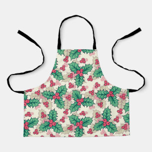 Elegant Vintage Christmas Holly Floral Pattern    Apron