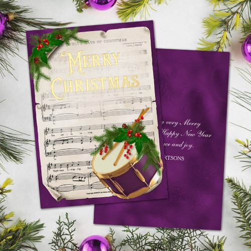 Elegant Vintage Christmas Music Drum Purple