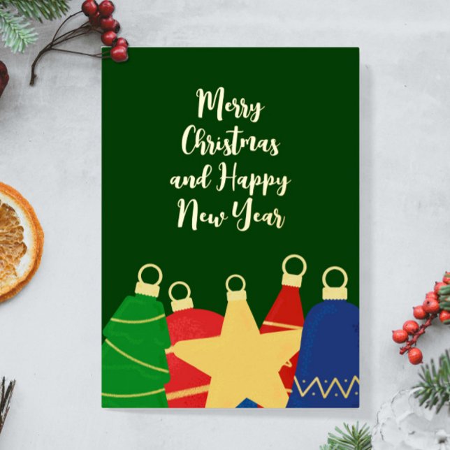 Elegant Vintage Christmas ornaments Foil Holiday Card (Retro Christmas ornaments custom card with your photo and real foil letters. Personalize it!)