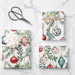 Elegant Vintage Christmas Ornaments Wrapping Paper Sheets