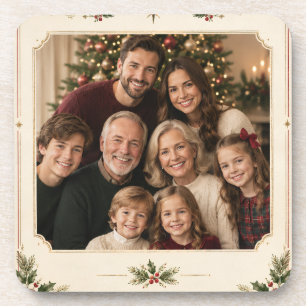 Elegant Vintage Christmas Photo, Retro Frame style Beverage Coaster