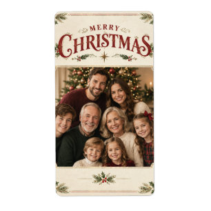 Elegant Vintage Christmas Photo, Retro Frame style Label