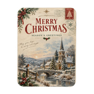Elegant Vintage Christmas , Retro Postcard style Magnet