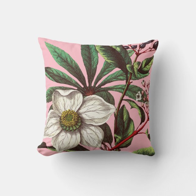 Elegant Vintage Christmas Rose Flower Pink Throw Pillow (Front)