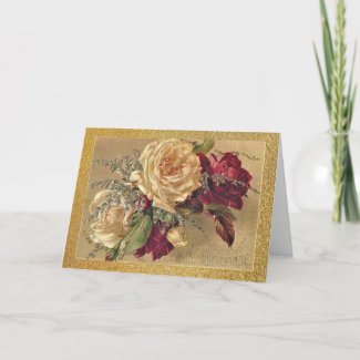 Elegant Vintage Christmas Roses Holiday Card