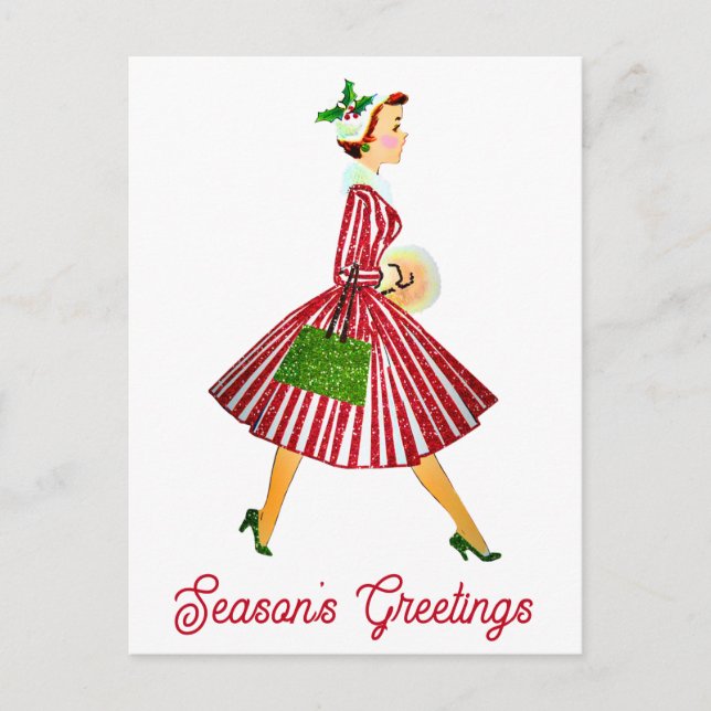 Elegant Vintage Christmas Seasons Greetings Postcard (Front)