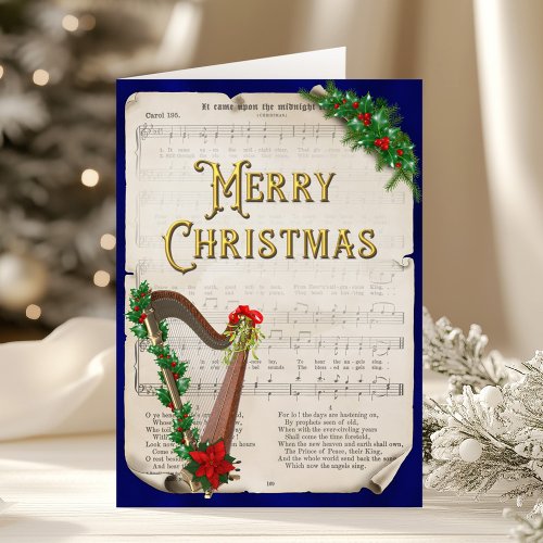 Elegant Vintage Christmas Sheet Music Harp