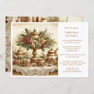 Elegant Vintage Christmas Tea Party   Invitation