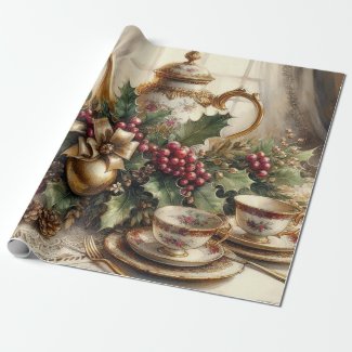 Elegant Vintage Christmas Teapot and Greenery 