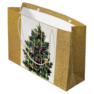 Elegant Vintage Christmas Tree and Gold Glitter 