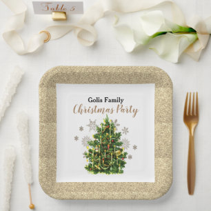 Elegant Vintage Christmas Tree Party Paper Plates