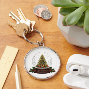 Elegant Vintage Christmas Tree Snow Globe Keychain
