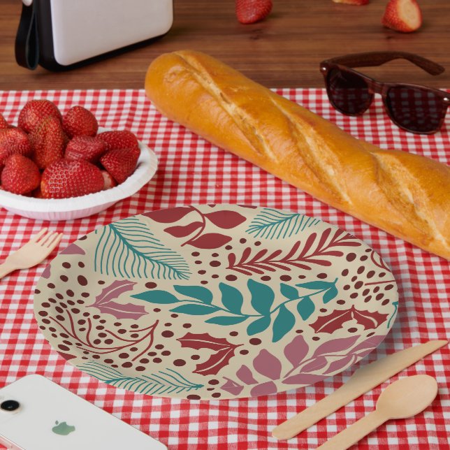 Elegant Vintage Christmas Whimsical Pattern Paper Plates (Picnic)