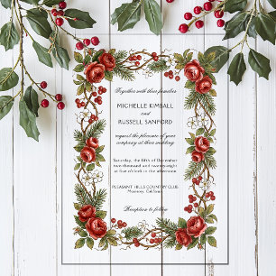 Elegant Vintage Christmas Winter Floral Border Acrylic Invitations