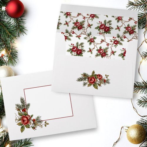 Elegant Vintage Christmas Winter Floral  Envelope