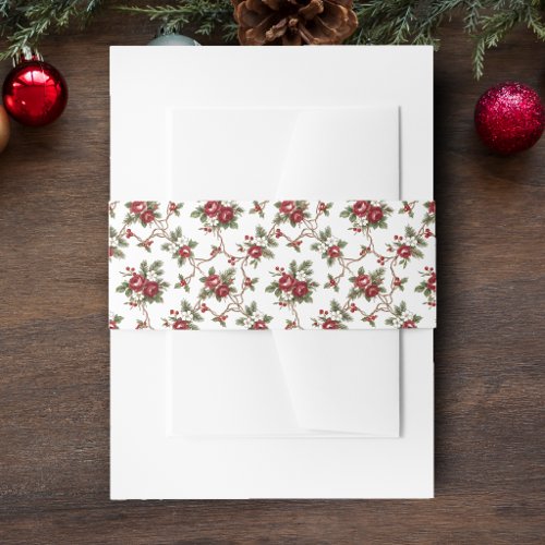 Elegant Vintage Christmas Winter Floral Invitation Belly Band