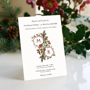 Elegant Vintage Christmas Winter Floral Monogram Invitation