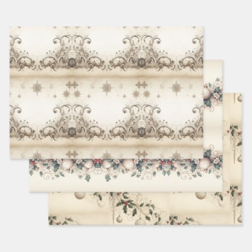 Elegant Vintage Christmas Wrapping Paper Sheets