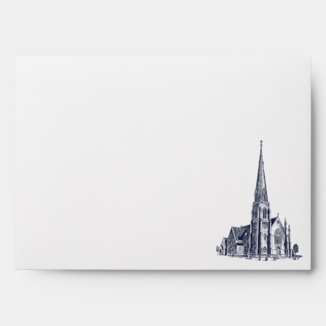 Elegant Vintage Church Illustration Wedding Envelope (Front)