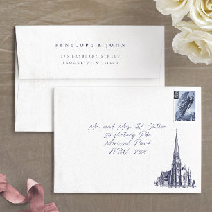 Elegant Vintage Church Illustration Wedding Envelope