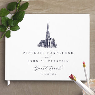 Elegant Vintage Church Illustration Wedding Guest Book