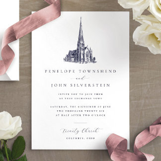 Elegant Vintage Church Illustration Wedding Invitation