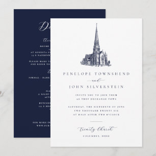 Elegant Vintage Church Illustration Wedding Invitation