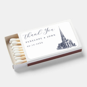 Elegant Vintage Church Illustration Wedding Matchboxes