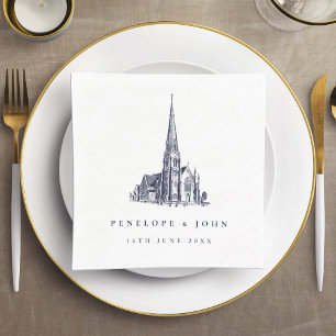 Elegant Vintage Church Illustration Wedding Napkins