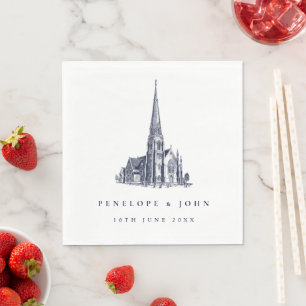 Elegant Vintage Church Illustration Wedding Napkins