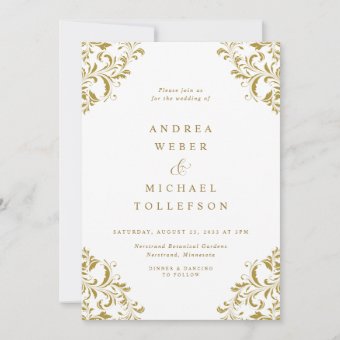 Elegant Vintage Classic Gold Wedding Invitation 