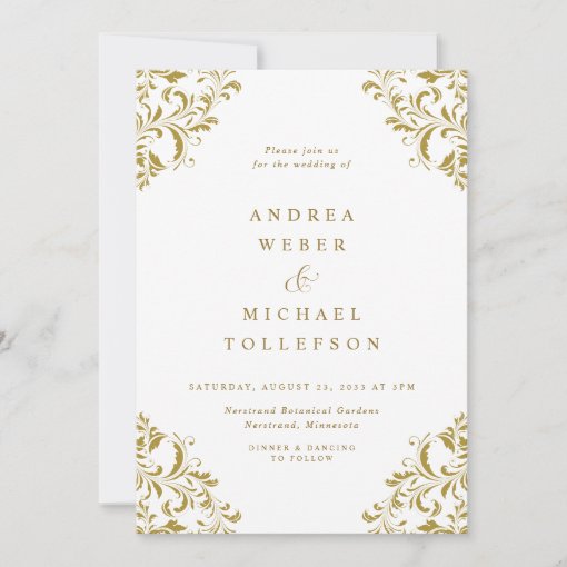 Elegant Vintage Classic Gold Wedding Invitation | Zazzle