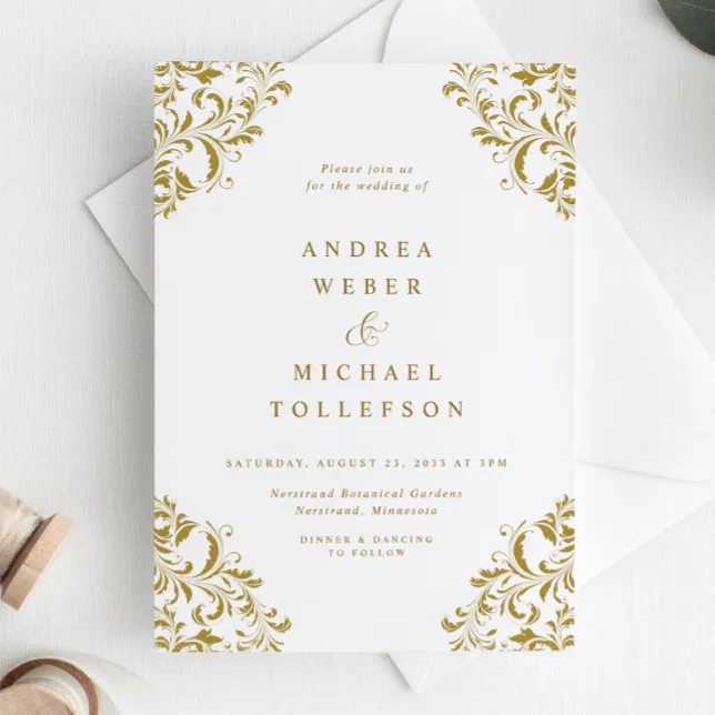 Elegant Vintage Classic Gold Wedding Invitation | Zazzle