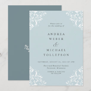 Elegant Vintage Classic Teal Sea Glass Wedding Invitation