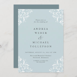 Elegant Vintage Classic Teal Sea Glass Wedding Invitation