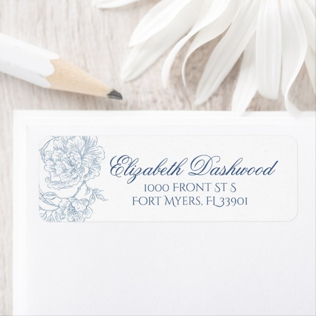 Elegant Vintage Classy French Blue Floral Toile Label (Insitu)
