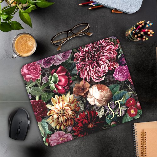 Elegant Vintage Colorful Floral monogram Mouse Pad