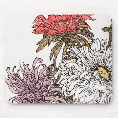 Elegant Vintage Coral Pink Floral Mouse Pad