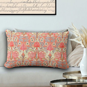 Elegant Vintage Coral Red Flowers Pattern Lumbar Pillow