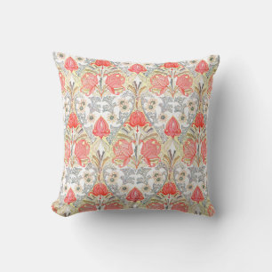 Elegant Vintage Coral Red Flowers Pattern Throw Pillow
