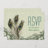 elegant vintage country green peacock wedding RSVP Invitation Postcard (Front/Back)