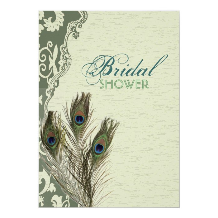elegant vintage country  peacock bridal shower announcement