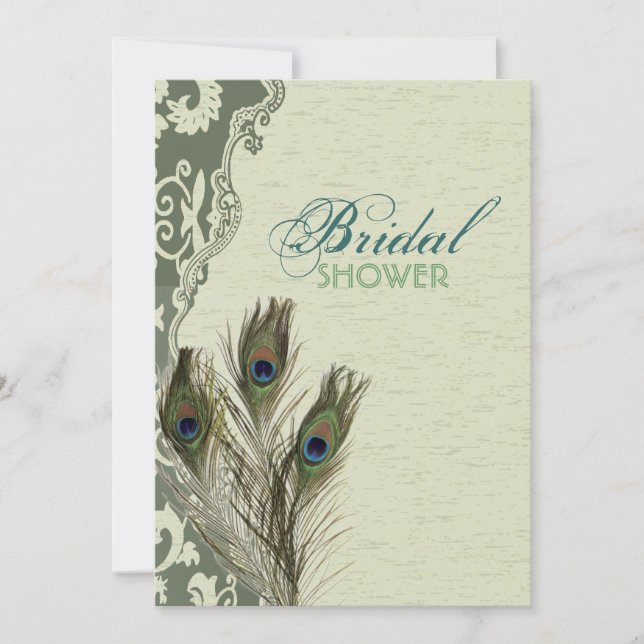 elegant vintage country  peacock bridal shower invitation (Front)