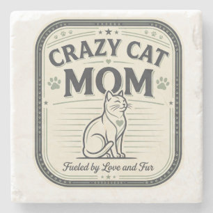 Elegant Vintage Crazy Cat Mom Home Decor Stone Coaster