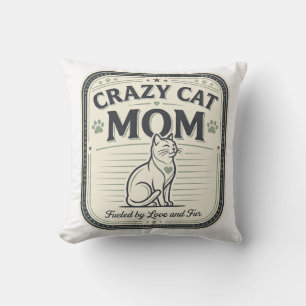 Elegant Vintage Crazy Cat Mom Home Decor Throw Pillow