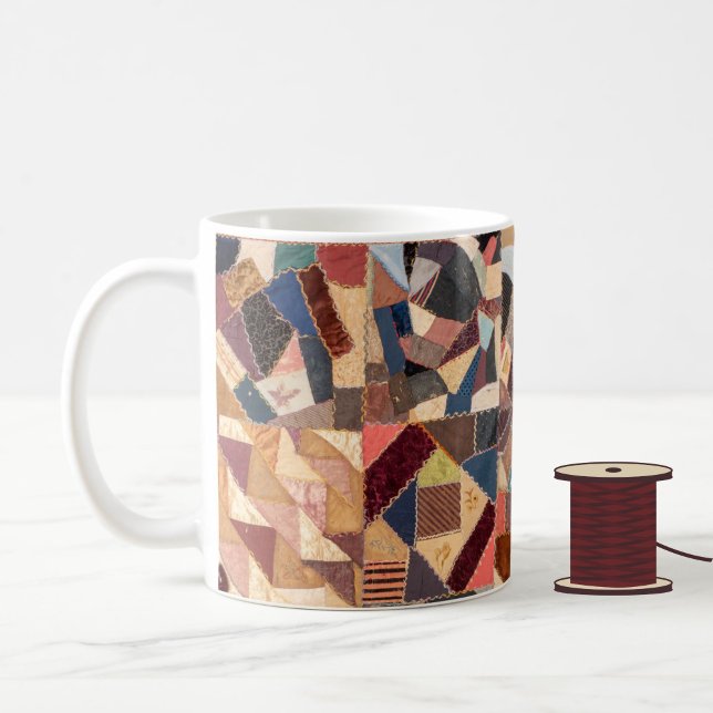 Elegant Vintage Crazy Patchwork Quilt Pattern Coffee Mug (This vintage crazy quilt mug makes a cute, colorful gift for a sewer, quilter or antique lover!)
