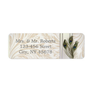 elegant vintage cream damask peacock wedding label