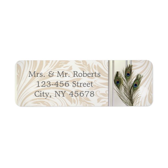 elegant vintage cream damask peacock wedding label (Front)